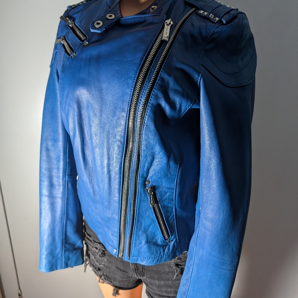 Michael Michael Women's Blue leather Biker jacket Size M